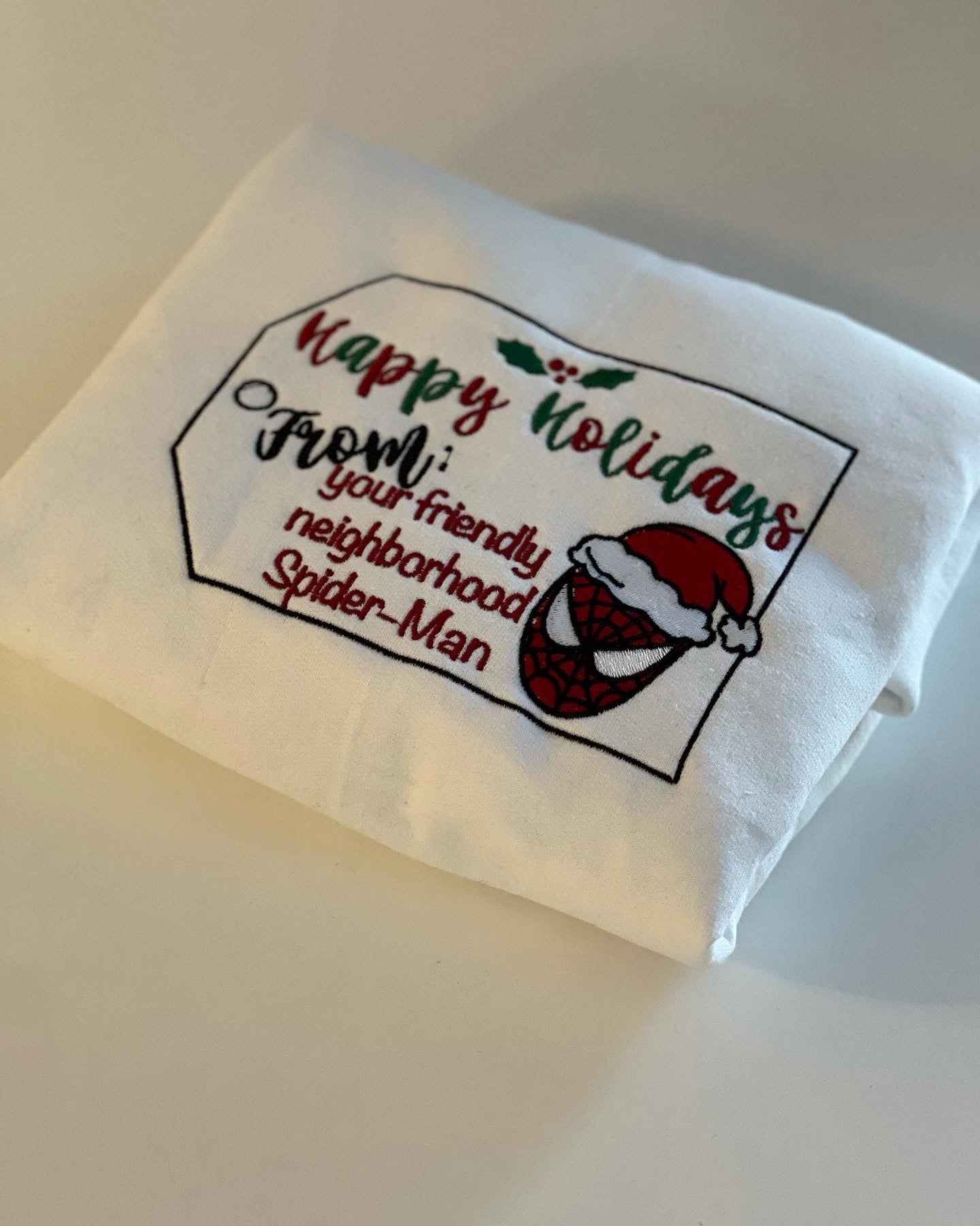 happy holidays from spidey Embroidered T-shirt