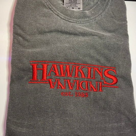 Hawkins, Indiana Embroidered T-shirt